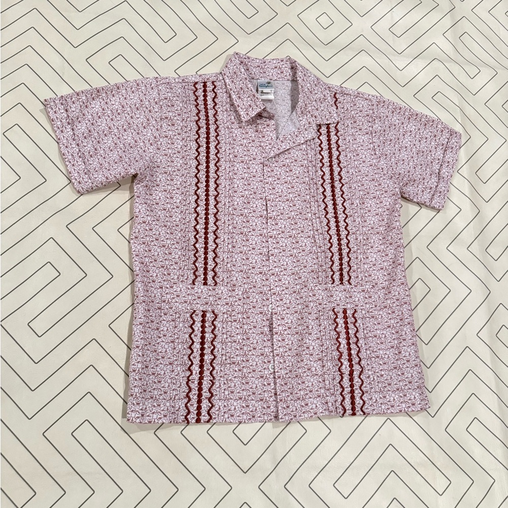 Six Honeybees Maroon Football Pattern Guayabera Fishing Shirt